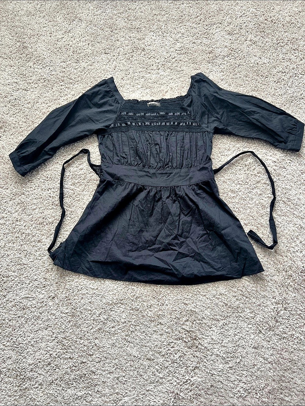 Vintage Forever 21 Black Smocked Tie Back Babydoll Top